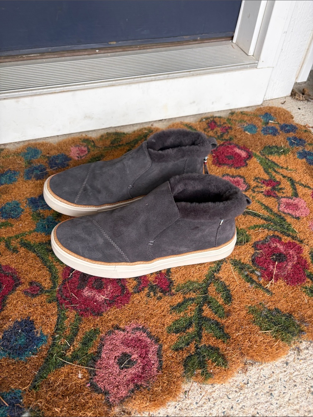 Toms Suede Slip-On Ankle Sneaker with Shearling Lining - Charcoal